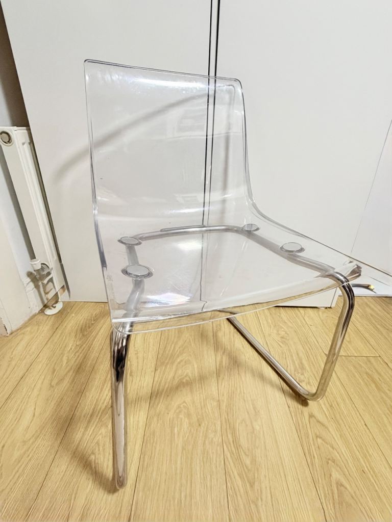 IKEA Tobias Clear Perspex Dining Chair Transparent And Chrome Plated