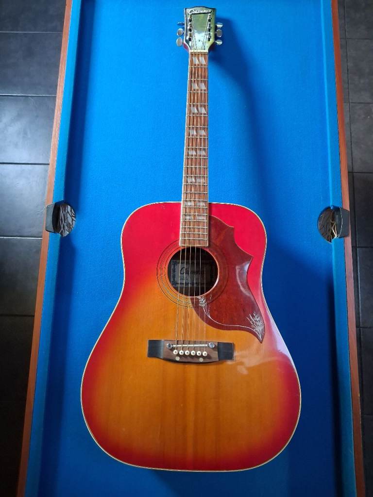Columbus 70's Hummingbird Acoustic Guitar – Red and Orange Sunburst, Good Condition