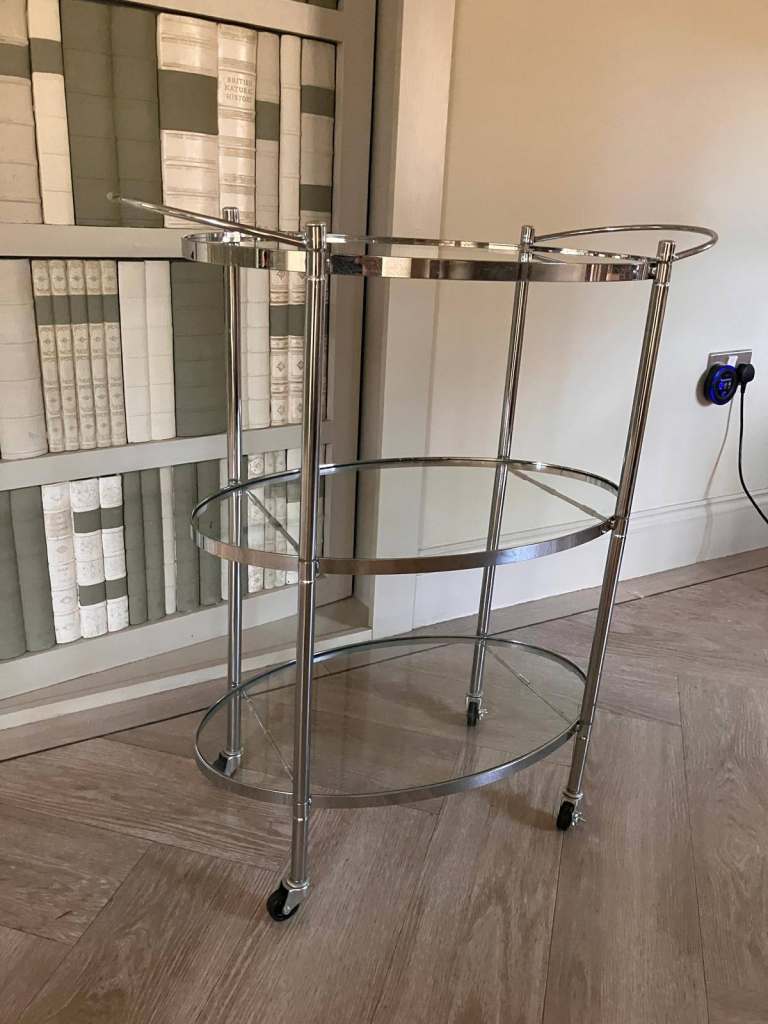 Drinks Trolley –  3 Tier Chrome & Glass Elegant Bar Cart - £25