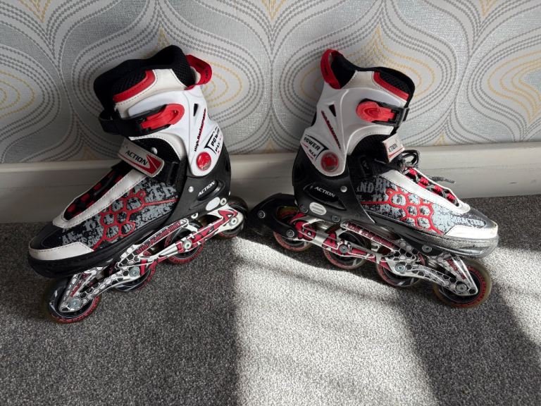 Pair of Inline Skates – Red, Black, and White, Good Condition