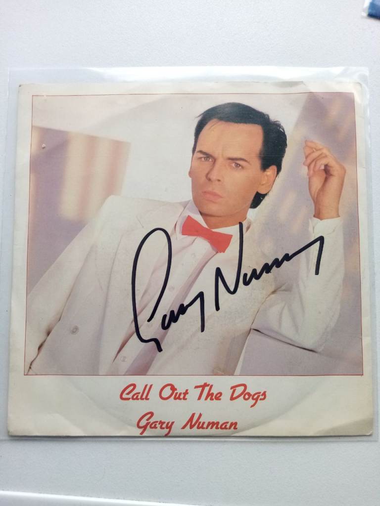 Gary Numan, 3 x  hand signed picture sleeves with records, and 1 x 12in picture disc. 