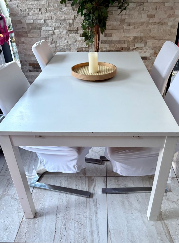 white extendable dining table NOT AVAILABLE until January
