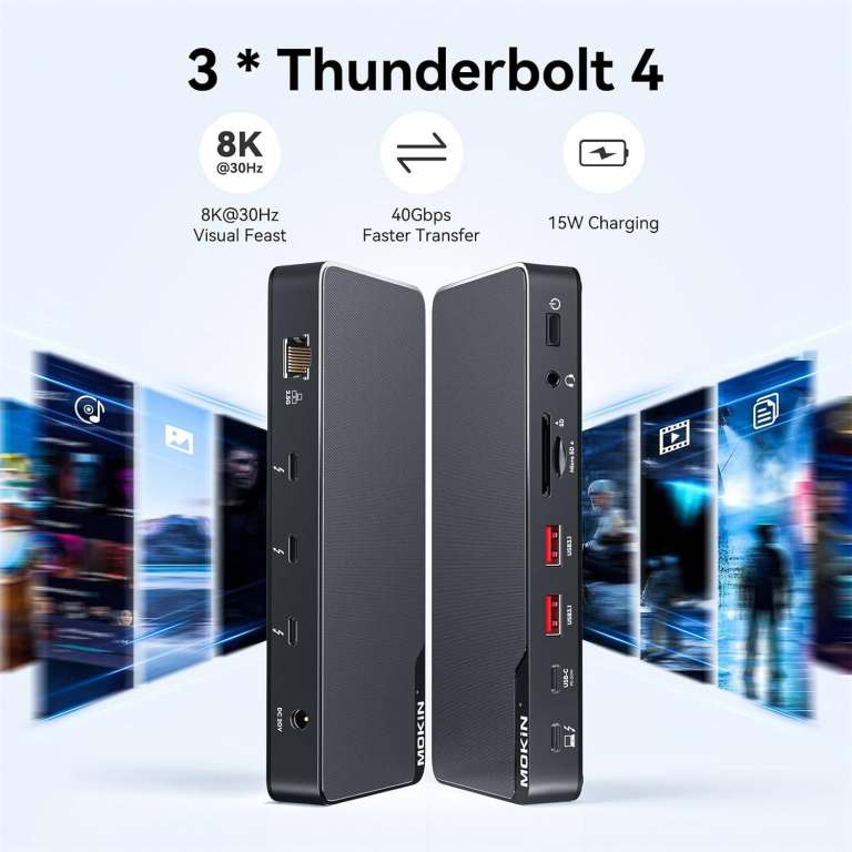 Thunderbolt 4 Dock, 12-in-1, Single 8K or Dual 4K @ 60Hz Display,3 x 40G Thunderbolt 4