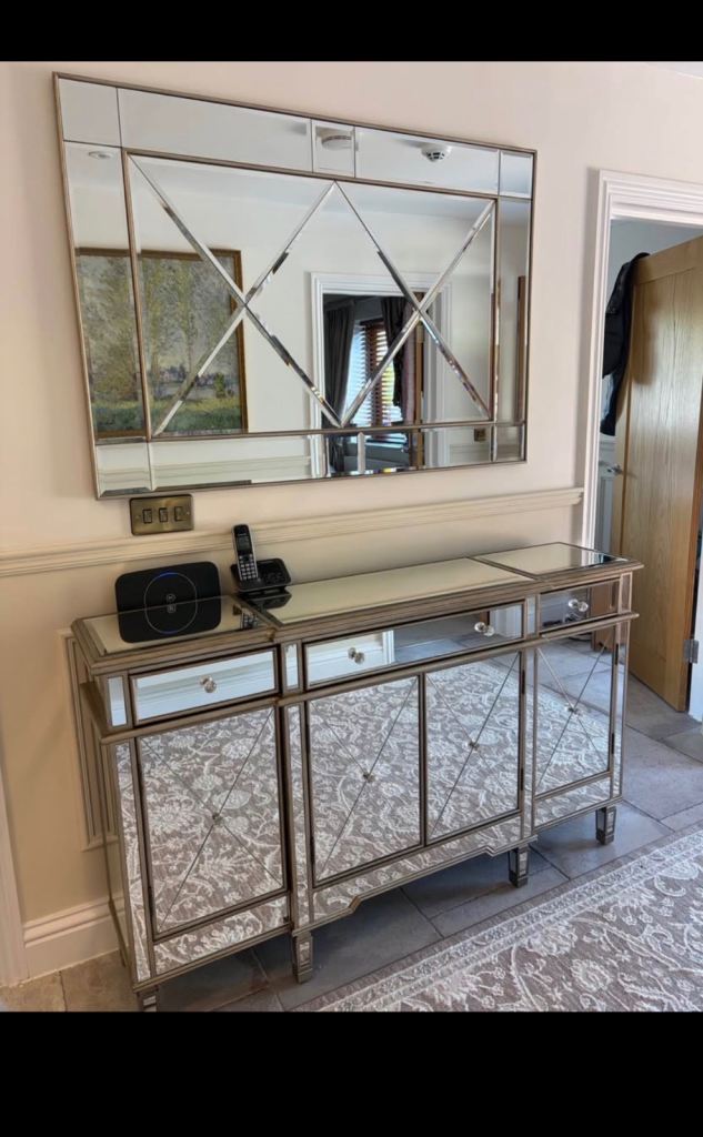 Mirrored Sideboard and Matching Mirror – Excellent Condition