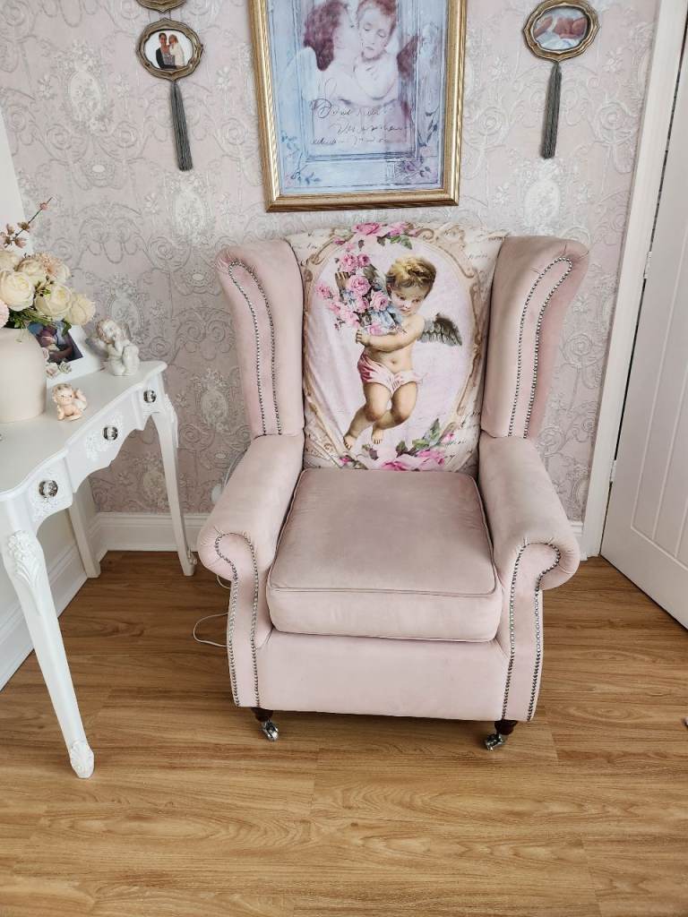 Pink corner sofa and pink chair 
