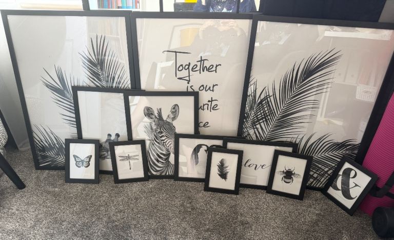 Assorted framed prints x12