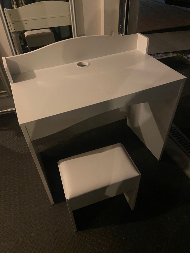 White dressing table/desk with stool