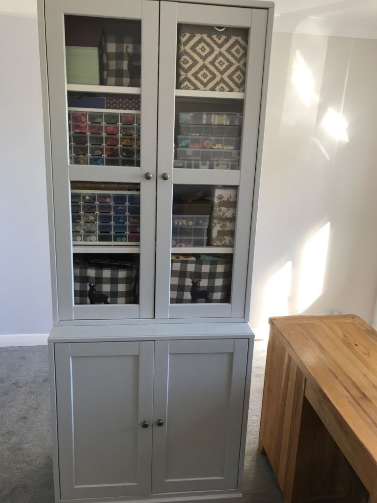 Grey Wooden Display Cabinet with Glass Doors – very good condition