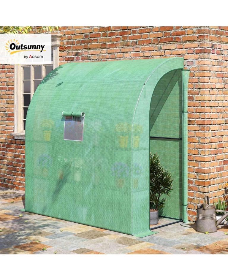 Lean to wall plastic greenhouse