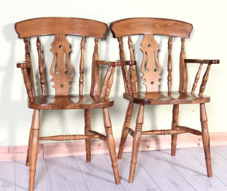 Delivery Options - 2 Fiddle Back Farmhouse Carver Chairs Sturdy Solid Beech