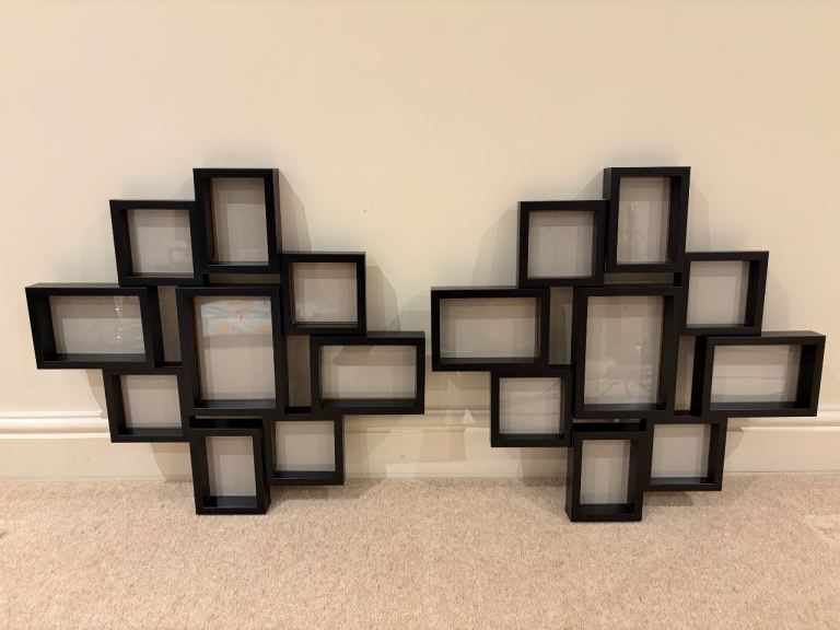 Pair of Black Multi-Aperture Photo Frames, 2 quality candle holders with matching clock