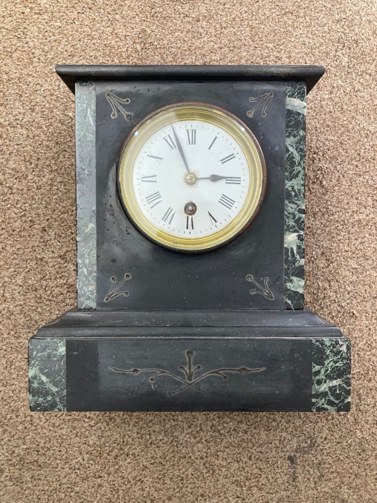 Vintage Marble Mantel Clock with Key and Pendulum