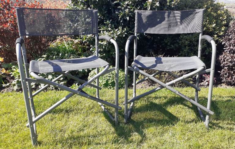 2 Dark Grey Folding Director's Chairs Garden Camping