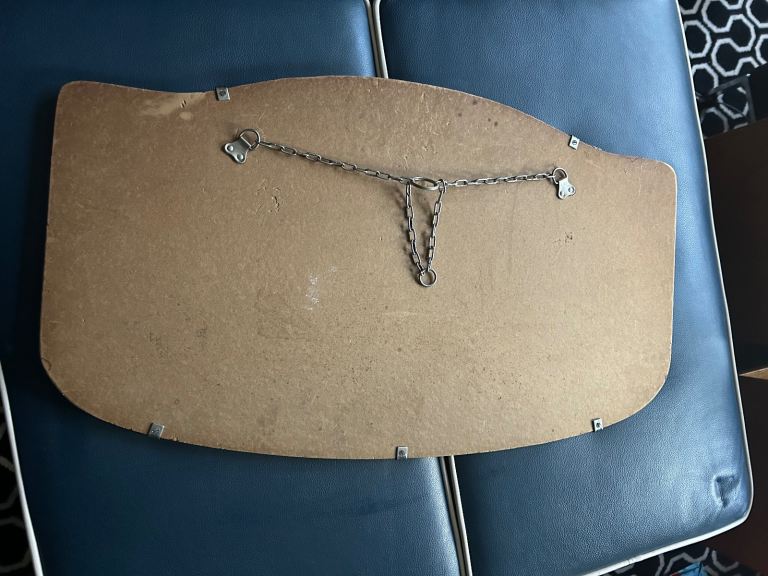 Vintage Art Deco 1930s Frameless Scalloped Bevelled Edge Wall Mirror, Clasps