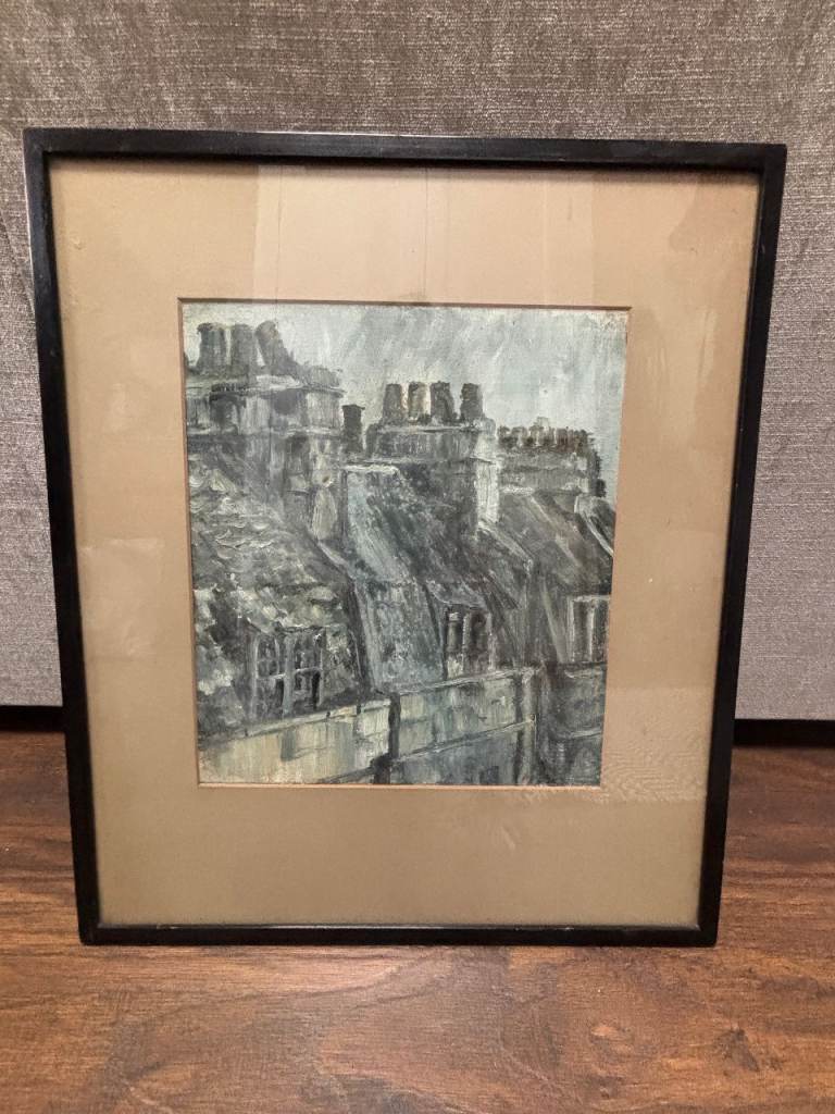Original art by Aubrey Phippen, titled 'Roof Study'. Oil on board