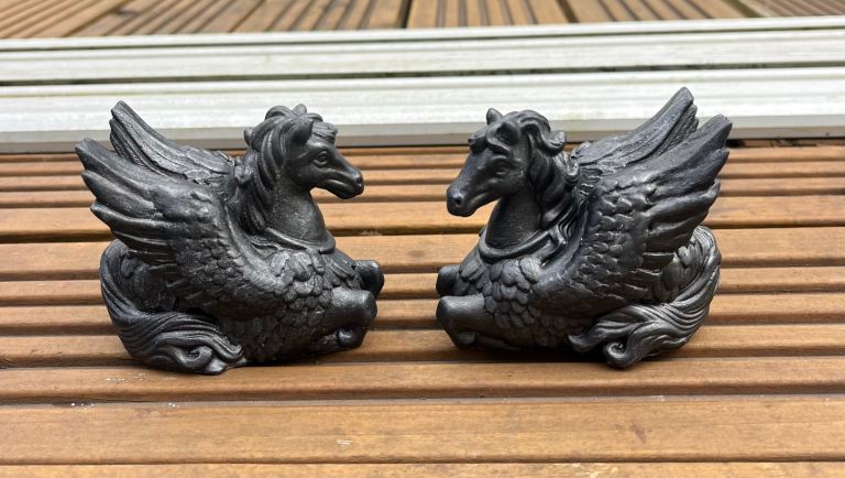 Pair of Dark Grey/Black Winged Horse Figurines