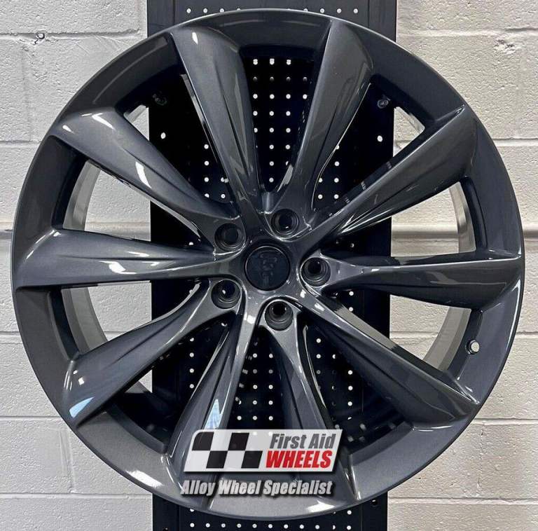 R621G Swap TESLA MODEL X 4x 22'' GENUINE TURBINE SONIC CARBON GREY ALLOY WHEELS