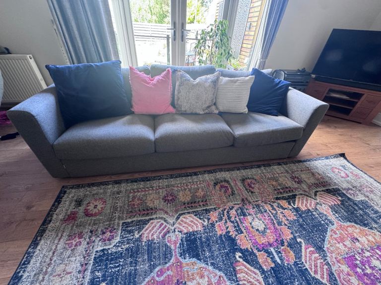 Pair of Grey Fabric 3-Seater Sofas – Almost New Condition!