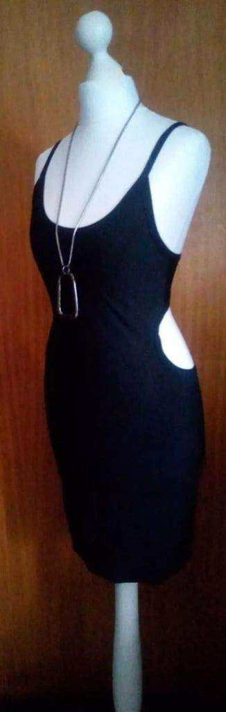 New 90's Side Cut Out Body Con Strappy Little Black Party Dress.Size 10.POST OR COLLECT!