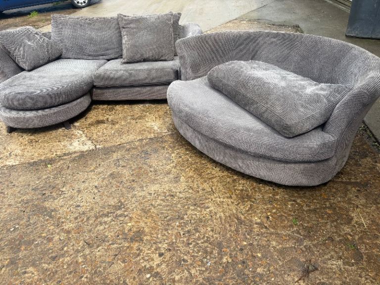 Grey Fabric Corner Sofa with Cuddler Chair – Good Condition