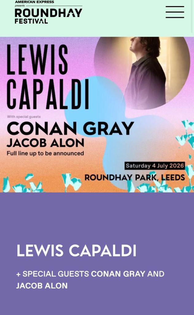 2 Lewis Capaldi and Jacob Elon Roundhay Festival Leeds tickets  