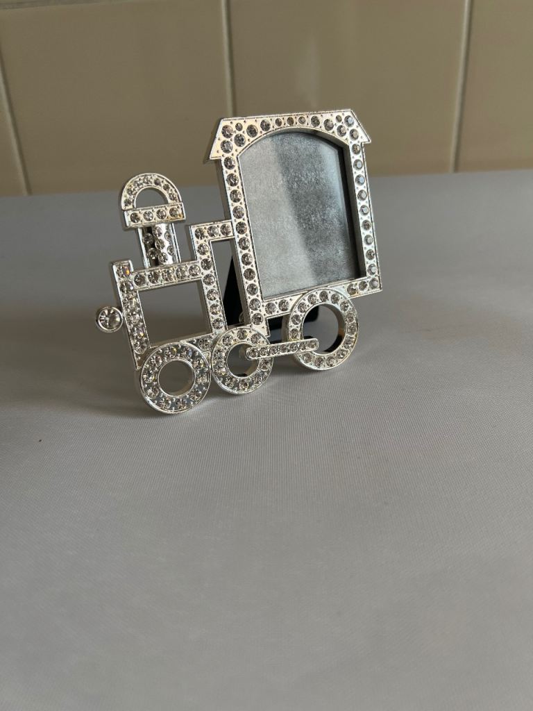 Sparkly Silver Metal Train Photo Frame - NEW