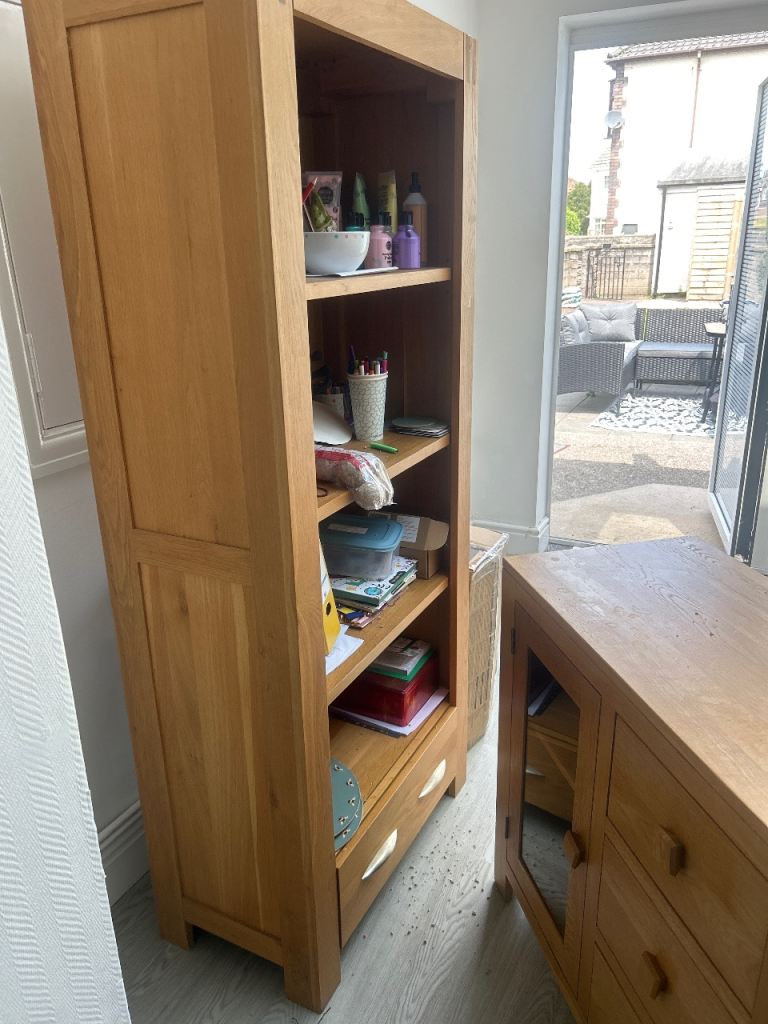 Solid Oak Bookcase with Drawer – Good Condition