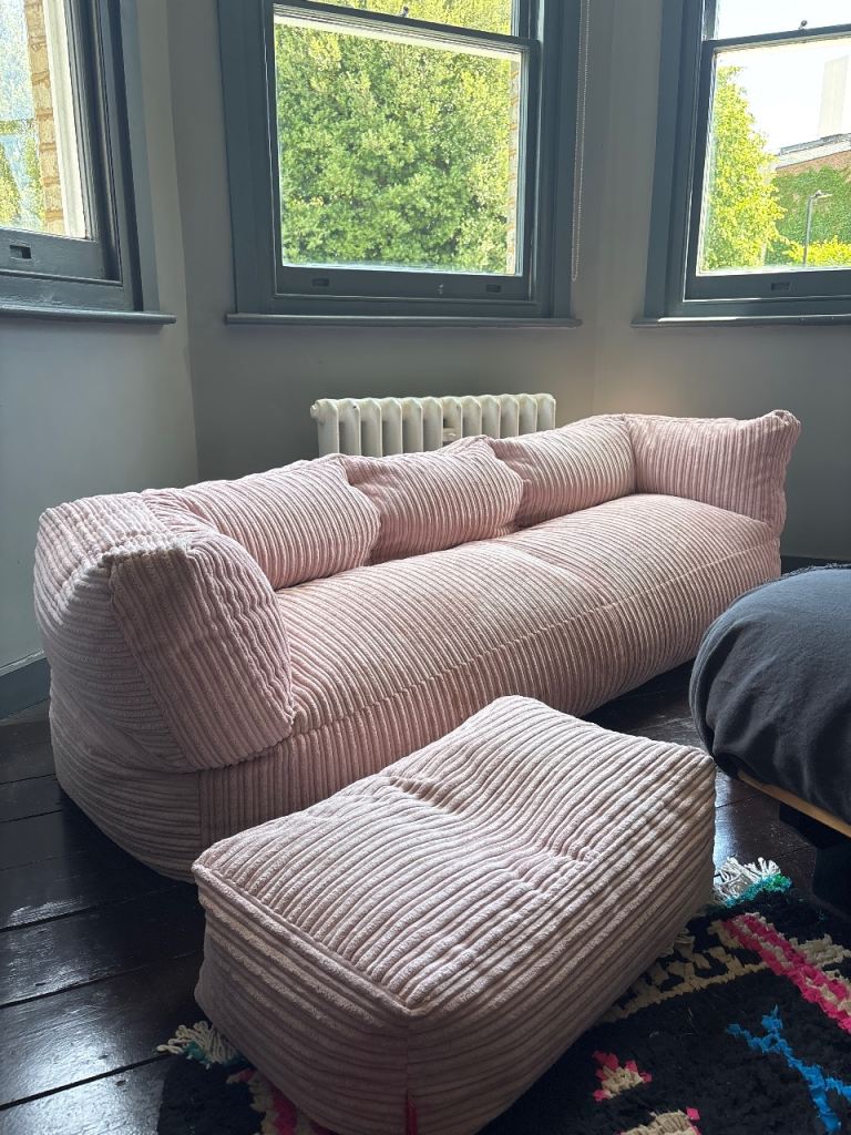 REDUCED TO SELL The 3 Seater Albert Sofa Bean Bag - Cord Blush Pink