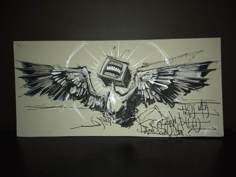 Tommy Fiendish Unique TV Head with Wings Artwork | Signed | Collection Only - Brixton, London