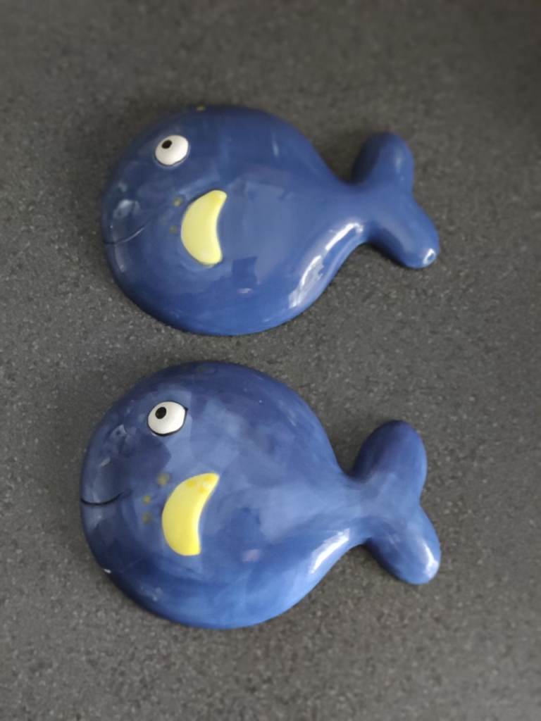 Ceramic whales x2 hand-painted