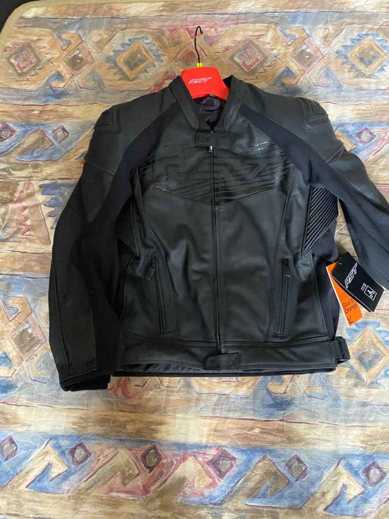 RST (motorcycle) leather jacket + trousers set with knee sliders  