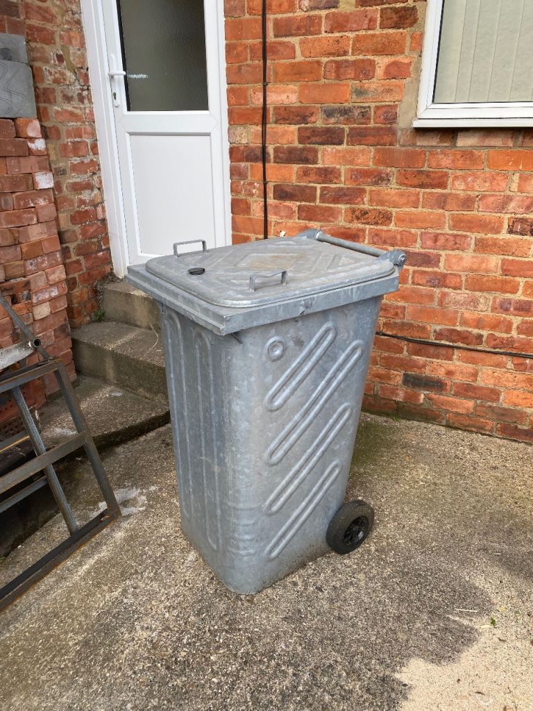 Metal Wheelie Bin with Lid, Great for log burner ash and heavy waste