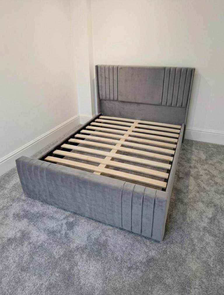 King Size Grey Velvet Bed Frame (£100) (SAME DAY DELIVERY AVAILABLE)