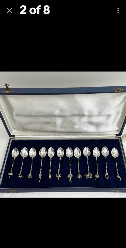 Argentina 925 Silver Demitasse Spoons Set – 12 Figural Spoons, Boxed, 89g