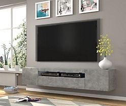 Grey Concrete Effect Floating TV Unit - Wall Mounted Media Console