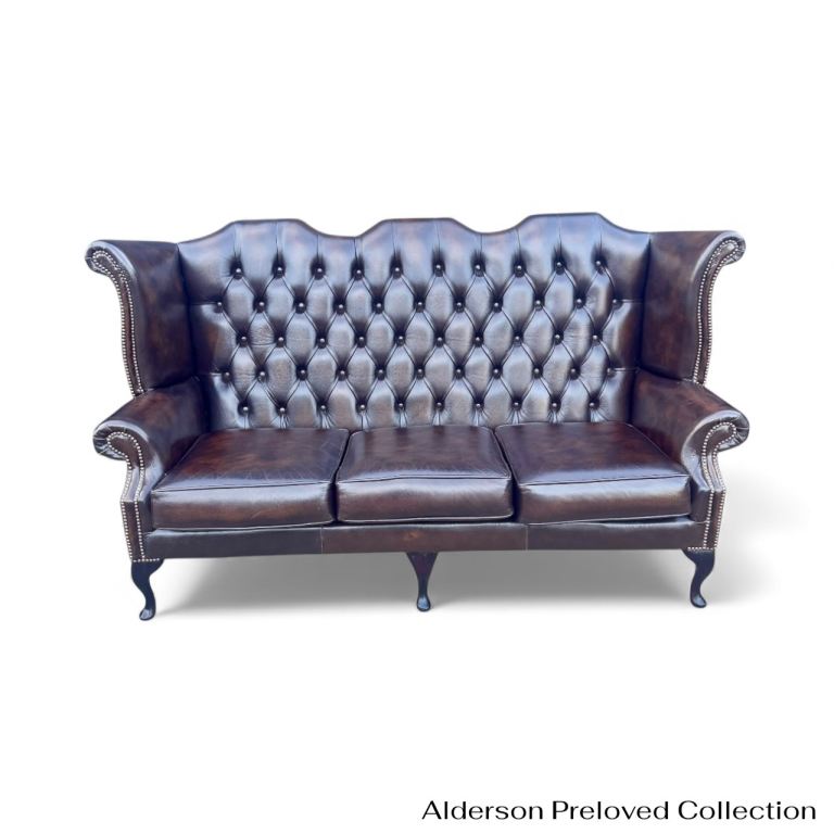 Brown Queen Anne chesterfield set