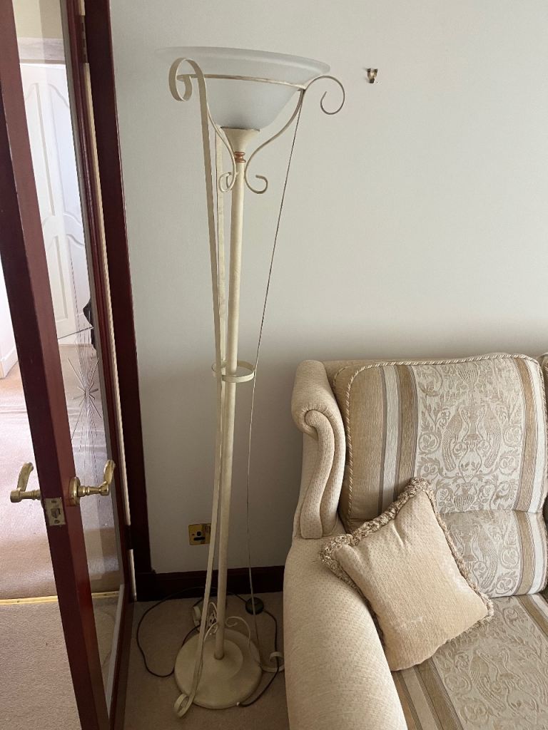 Cream Metal Floor Lamp with Frosted Glass Shade