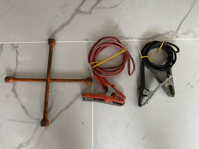 image for Tyre Iron Lug Car Van Vehicle Cross Wrench Tool Jump leads and Car Wheel Steering Turning Knob Aid 