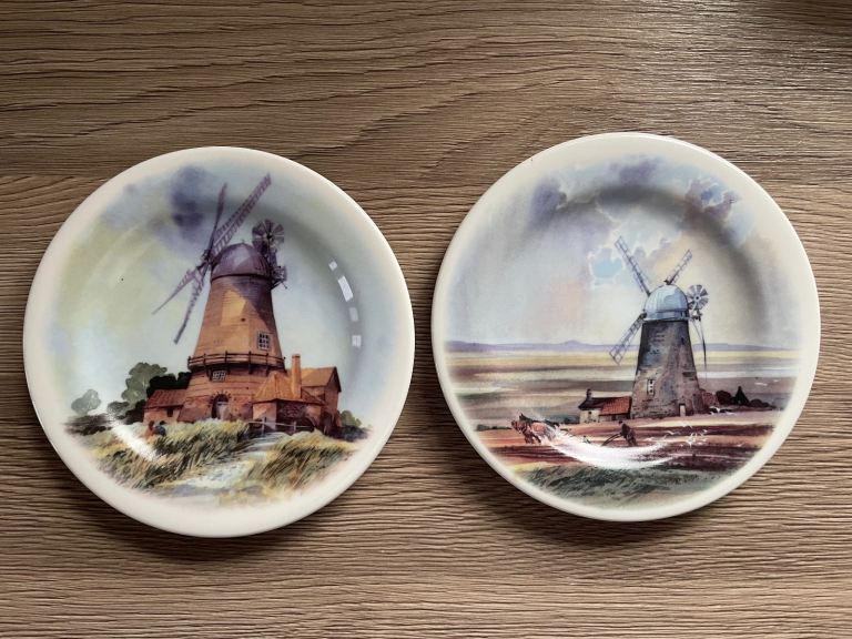 Vintage Bone China Decorative Windmill Plates