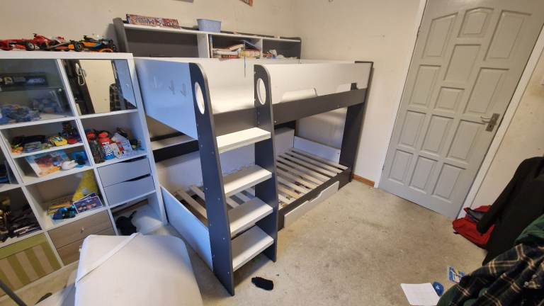 image for Bunk bed - Orion Grey and White Wooden Storage Bunk Bed Frame Only - 3ft Single