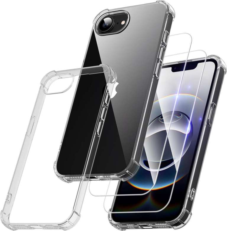 FLLAO 3-in-1 Case for iPhone 16e with 2X HD Tempered Glass Screen Protector