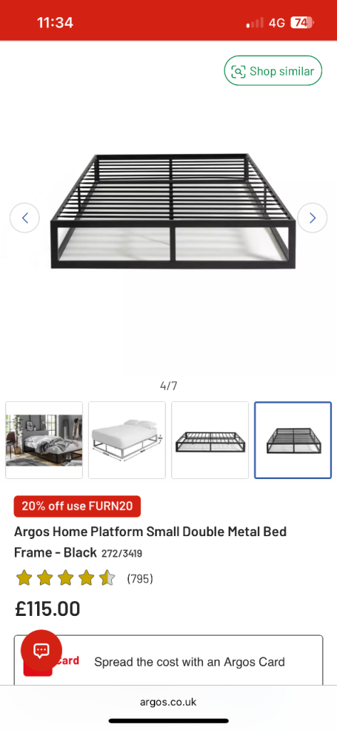 Small double black platform bed