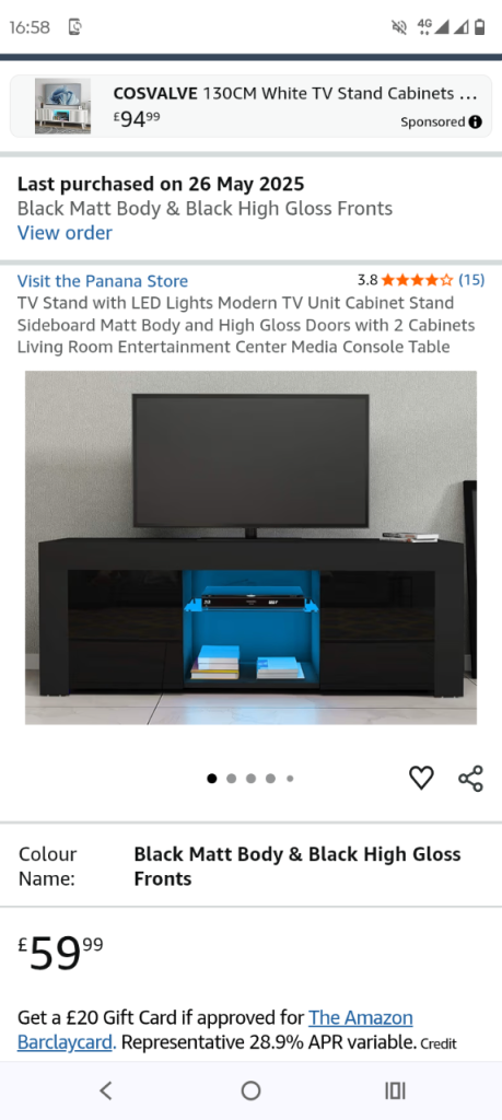 Modern TV Unit Cabinet Stand with LED Lights – Black