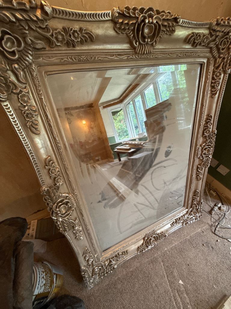 Large Ornate Silver Wall Mirror – Good Condition
