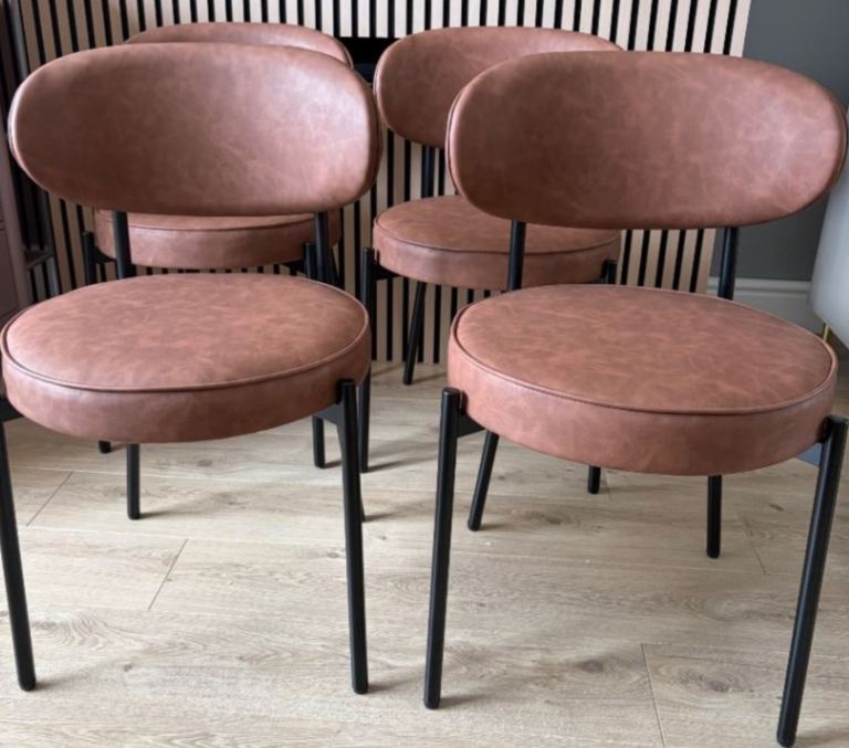 £39 each, new in boxes dusk. Com tan vegan leather modern designer dining chairs