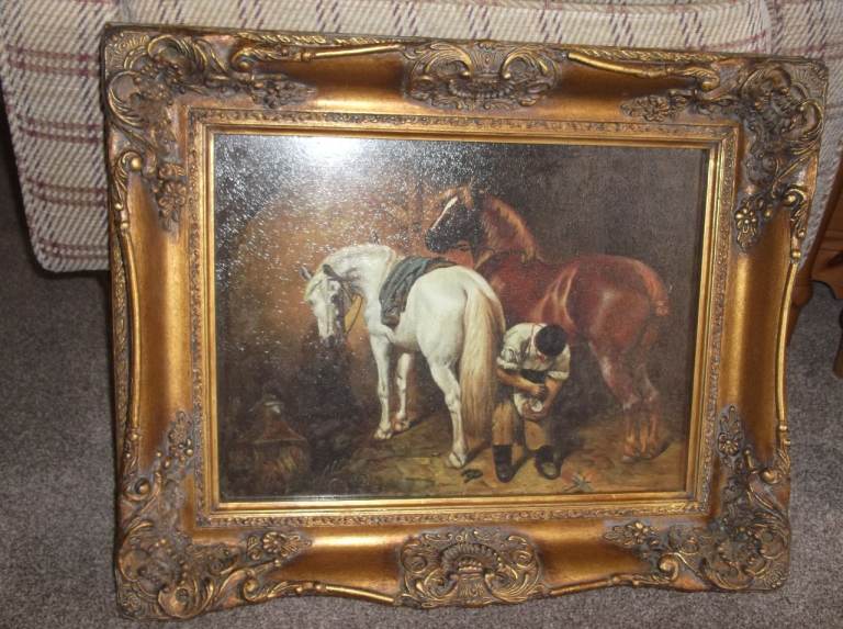 Lovely Large Reproduction Oil Painting Picture of Farrier and 2 Horses by John Frederick Herring