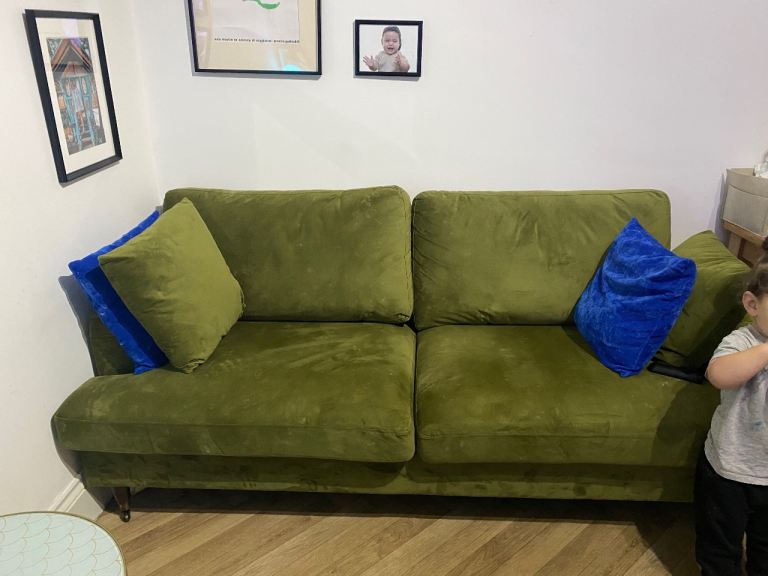Green 3 seater fabric sofa 
