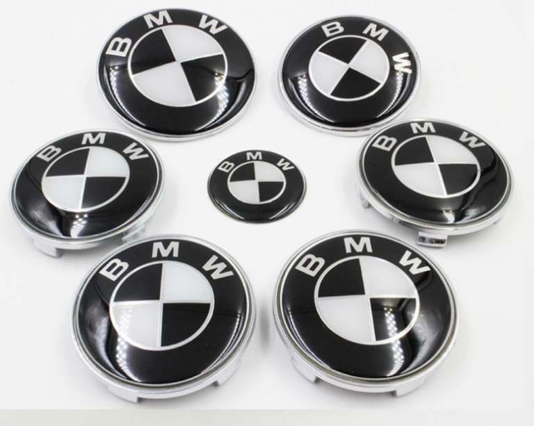 Bmw Badge Set Center Caps Bonnet Badge Boot carbon  Badge Steering 7 Piece set black white