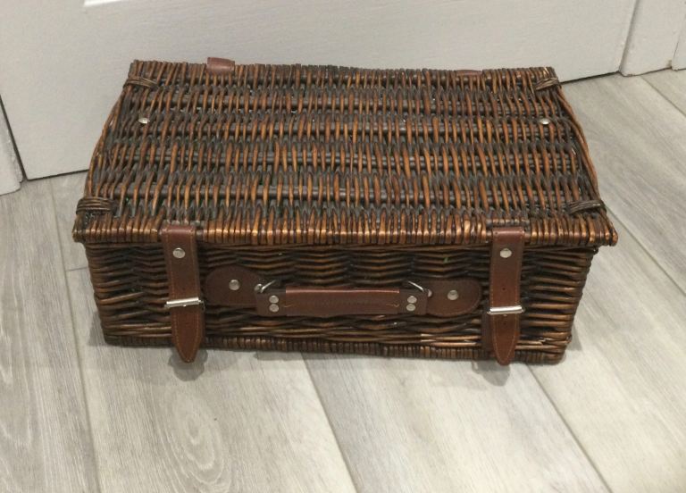 Dark Brown Wicker Hamper Basket Gift or Home Storage- with packaging straw 