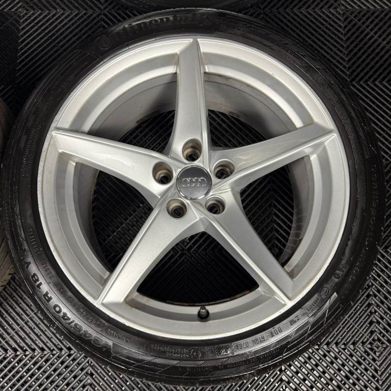 18" GENUINE AUDI A5 S LINE SILVER 5 SPOKE ALLOY WHEELS ALLOYS TYRES